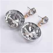 (  white)occidental style earrings Alloy Round glass crystal geometry colorfulO Word woman style ear stud