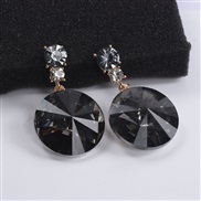 (  gray)occidental style earrings Alloy Round glass crystal geometry colorfulO Word woman style ear stud
