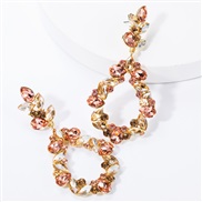 ( Pink)exaggerating occidental style wind drop multilayer diamond glass diamond fully-jewelled earrings woman fashion su