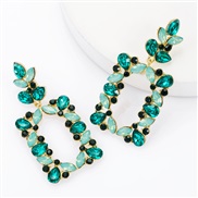 ( green)fashion occidental style wind creative multilayer Alloy diamond Rhinestone square fully-jewelled earrings woman 