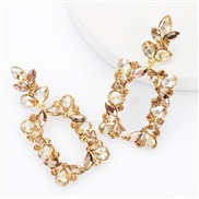 ( Gold)fashion occidental style wind creative multilayer Alloy diamond Rhinestone square fully-jewelled earrings woman s