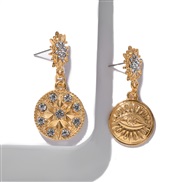 ( Gold)Alloy diamond Round asymmetry earrings fashion Street Snap Earring fitting textured earring same style