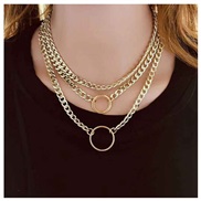 ( Gold)occidental style  trend exaggerating geometry circle personality brief multilayer necklace woman