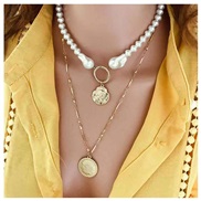 ( Gold)occidental style  gold woman Coin handmade beads Pearl multilayer necklace woman