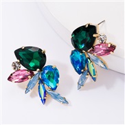 ( Green blue)occidental style exaggerating fashion glass diamond diamond colorful diamond earrings woman trend wind full