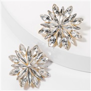 ( white)earrings Alloy diamond Rhinestone flowers earrings woman occidental style wind ear stud brief all-Purpose