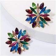 ( Color)earrings Alloy diamond Rhinestone flowers earrings woman occidental style wind ear stud brief all-Purpose