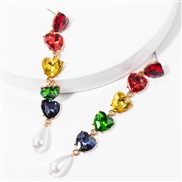 ( Color)personality multilayer Alloy diamond glass diamond heart-shaped imitate Pearl earring occidental style earrings 