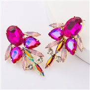 ( rose Red)occidental style exaggerating multilayer Alloy diamond glass diamond Rhinestone fully-jewelled earrings woman