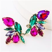 ( red and green)occidental style exaggerating personality Alloy diamond glass diamond fully-jewelled earrings woman fash