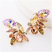 ( Pink)occidental style exaggerating personality Alloy diamond glass diamond fully-jewelled earrings woman fashion tempe