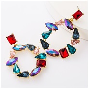 exaggerating occidental style Alloy diamond glass diamond Irregular Round fully-jewelled earrings woman retro colorful