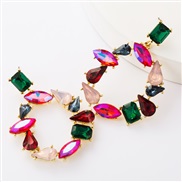 ( Green color)exaggerating occidental style Alloy diamond glass diamond Irregular Round fully-jewelled earrings woman re