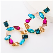 ( Blue color)exaggerating occidental style Alloy diamond glass diamond Irregular Round fully-jewelled earrings woman ret