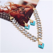 ( Gold)occidental style fashion  Alloy flash diamond gem temperament false collar necklace  earrings set  drop diamond t