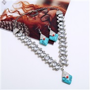 ( Silver)occidental style fashion  Alloy flash diamond gem temperament false collar necklace  earrings set  drop diamond
