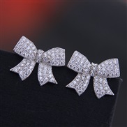 10952 fine 925 silver  Korean style fashion  bronze mosaic zircon bow personality ear stud