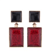 occidental style fashion  Metal concise all-Purpose geometry Modeling double color square temperament ear stud
