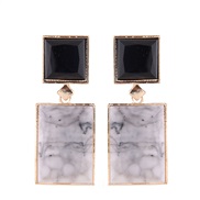 occidental style fashion  Metal concise all-Purpose geometry Modeling double color square temperament ear stud