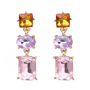 ( Pink)occidental style wind geometry square glass earrings fashion all-Purpose woman ear stud