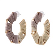 ( Beige)occidental style earrings hollow Alloy color weave woman ear stud
