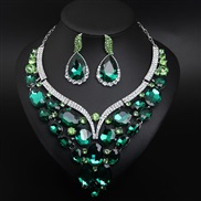 ( green)occidental style exaggerating crystal glass necklace earrings set bride banquet