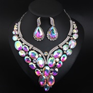 (AB)occidental style exaggerating crystal glass necklace earrings set bride banquet