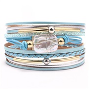 ( blue)Wish Bohemia ethnic style bracelet woman multilayer leather Pearl occidental style