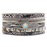 ( gray)new Korean style lady feather bracelet trend retro wind gravel multilayer leather Street Snap bracelet