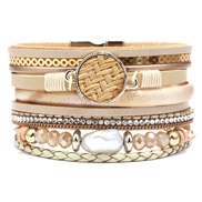 ( Beige)occidental style fashion Pearl diamond multilayer lady bracelet leather establishment buckle Bohemia bracelet