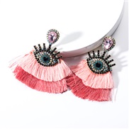 ( Pink)occidental style exaggerating Acrylic diamond eyes Double layer tassel earrings woman retro fashion Bohemia arrin