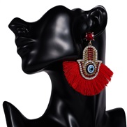 ( red)occidental style exaggerating Acrylic diamond eyes sector tassel earrings woman retro personality arring Bohemia