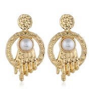 ( Gold)occidental style fashion fashion exaggerating gold embed Pearl big short style earrings woman