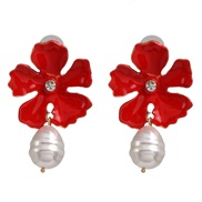 ( red)Korean style beautiful Pearl earrings small fresh classic flowers earring crafts