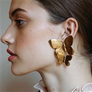 ( Gold)earrings Metal textured two butterfly earrings woman occidental style trend all-Purpose Earring wind