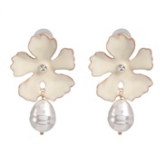 ( white)sweet flowers ear stud woman temperament all-Purpose embed Pearl enamel earrings Korea brief arring woman