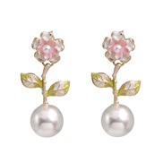 ( Pink)sweet flowers ear stud woman temperament all-Purpose embed Pearl enamel earrings Korea brief arring woman