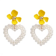 ( yellow)UR handmade color Pearl earrings classic Peach heart occidental style fashion heart-shaped earring