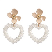( light pink )UR handmade color Pearl earrings classic Peach heart occidental style fashion heart-shaped earring