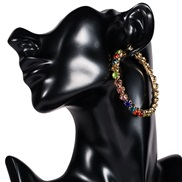 occidental style Acrylic multicolor colorful diamond big circle circle diamond earrings woman retro fashion all-Purp