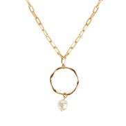 ( Gold)fashion  Korean cirque Pearl pendant geometry circle necklace clavicle chain necklace