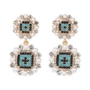 ( white)UR new fashion colorful diamond earrings brilliant temperament Pearl earring occidental style wind