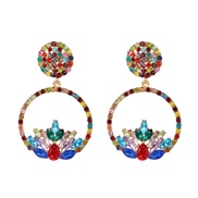 ( Color)UR new fashion colorful diamond earrings brilliant temperament occidental style wind earring Round
