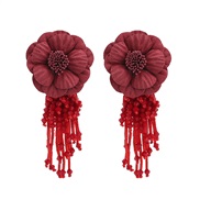 ( red)occidental style Bohemia glass tassel rose pendant earrings personality temperament Earring