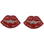 embed fully-jewelled lips earrings occidental style exaggerating summer creative