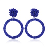 ( sapphire blue  White k)  retro occidental style temperament ear stud  fashion handmade beads Acrylic earrings arring