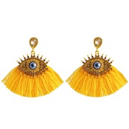 ( yellow)Korea womanins exaggerating personality big eyes tassel ear stud fashion retro diamond arring earrings
