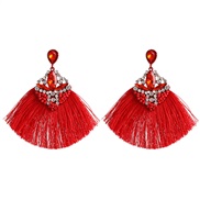( red)creative ethnic style geometry earrings tassel long style women ear stud Earring