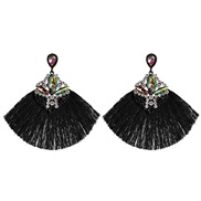 ( black)creative ethnic style geometry earrings tassel long style women ear stud arring