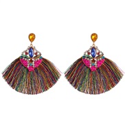 ( Color)creative ethnic style geometry earrings tassel long style women ear stud arring